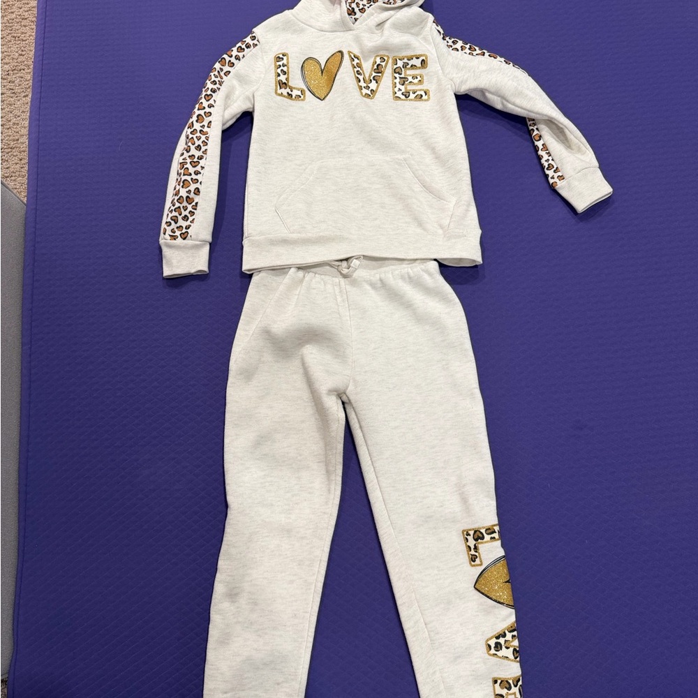 White and Gold Love Hoodie Set Sz 7/8